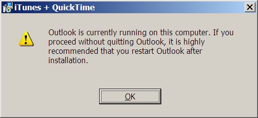 An error message telling me to close Outlook