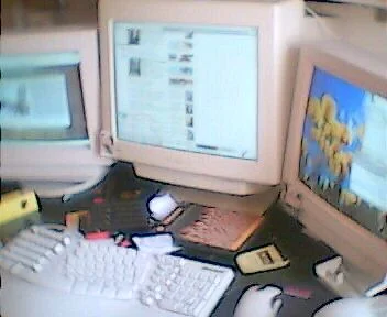 Three big CRT monitors.