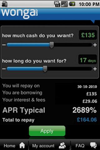 Wonga Screenshot Showing APR