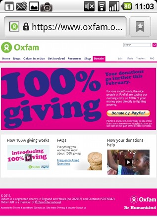 Oxfam web page
