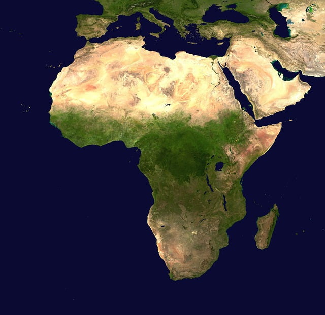 A satellite photo of the continent of Africa.