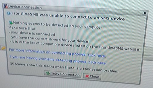 FrontlineSMS unable to connect