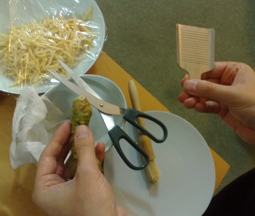 Wasabi being grated