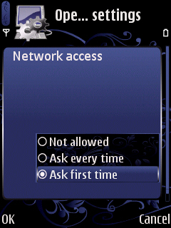 Network access. Ask every time, disallow, ask first time?