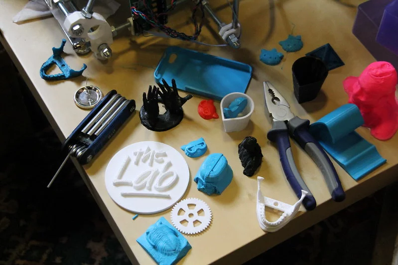 Various pieces of 3D printed gadgets.