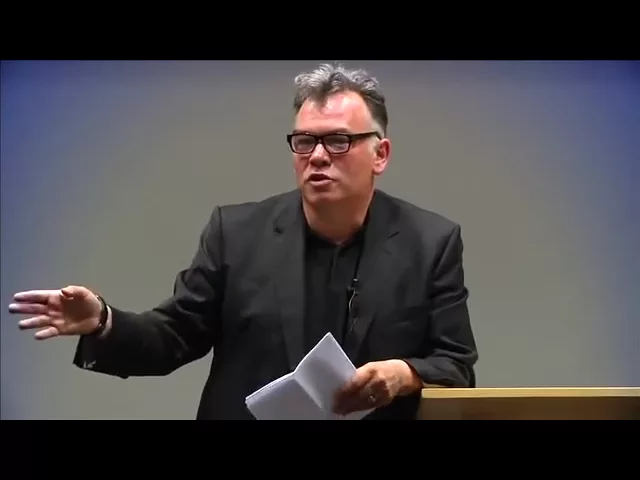 Average comedian Stewart Lee giving a lecture.