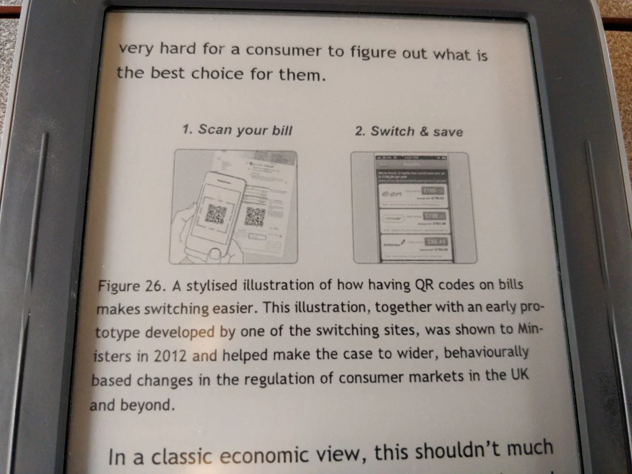 Photo of an eBook. It is demonstrating how a customer can scan a QR code on their bill to see what their energy usage is.