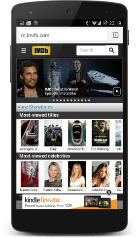 IMDB website with Amazon advert