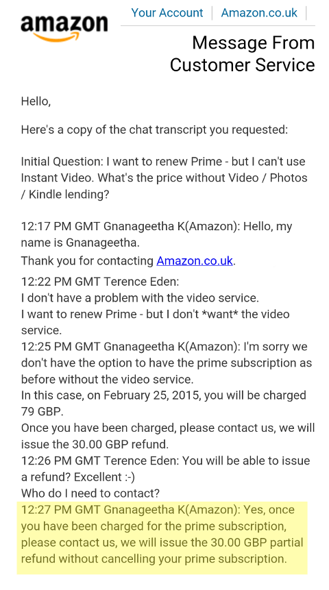 Prime -  Customer Service