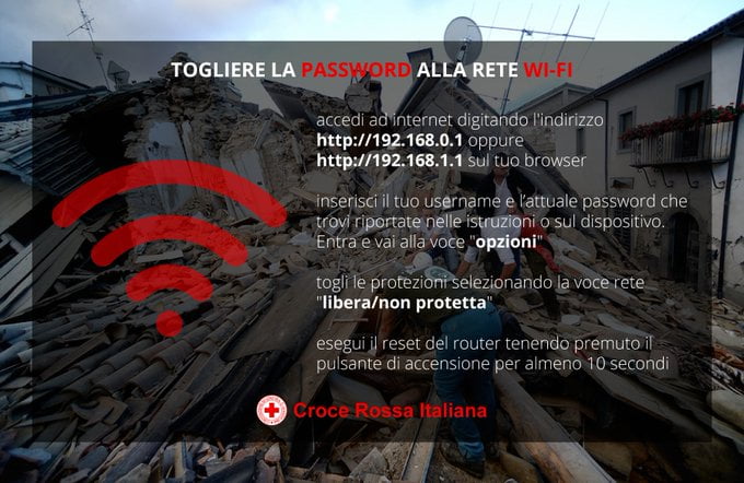 Graphic from the Italian Red Cross urging people to open up their WiFi.