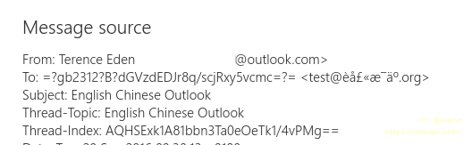 Outlook showing encoding errors, mangling up the email address