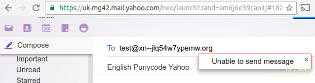 Yahoo unable to send a message to a Chinese email address