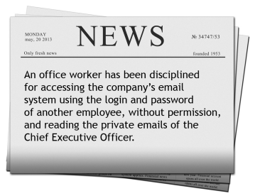 News article about an office worker using another employee's password without permission
