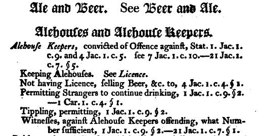 A list of statutes which apply to alehouse keepers