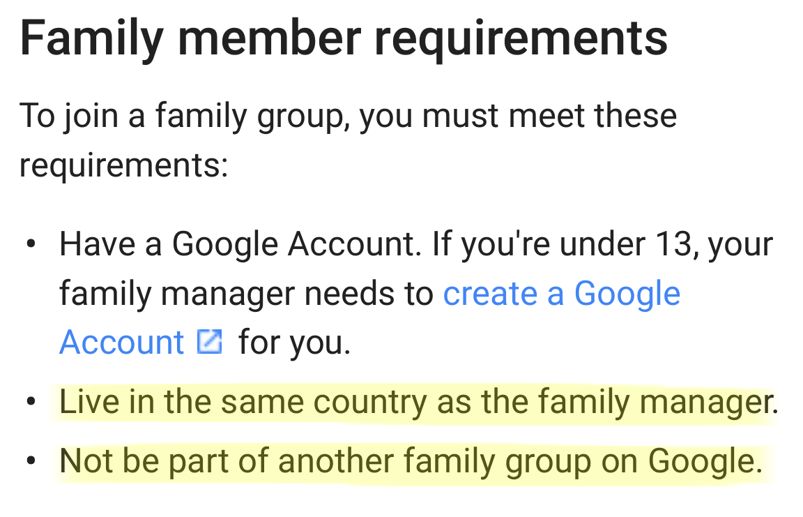 You cannot be part of multiple families. You must be in the same country as the other family members.