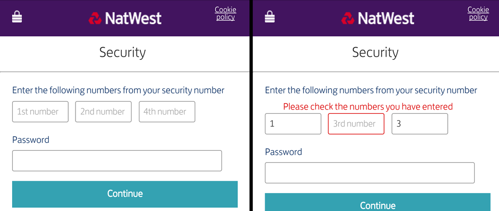 Sneaky attack asking for three numbers from your PIN, then asking for a different set of numbers