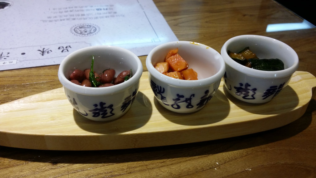 Chinese pickles set out in three separate bowls