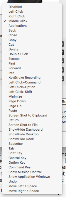 Evoluent Mouse button options on a Mac