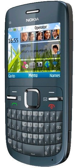 Nokia C3 front - showing qwerty keyboard.