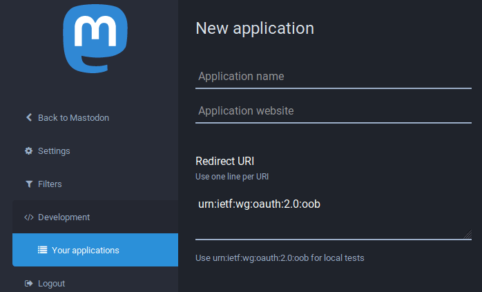 New application page.