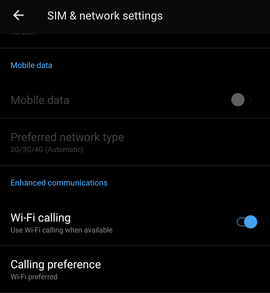 Use WiFi Calling switch.