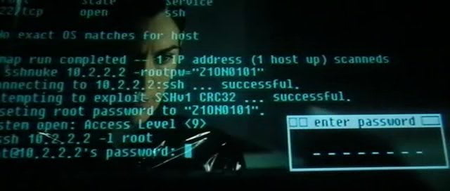Trinity from the movie The Matrix, she's a bad ass hacker!