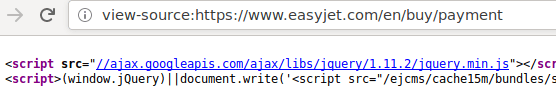 HTML source of EasyJet's website.