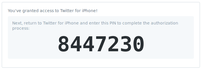 Twitter login screen displaying a security PIN.