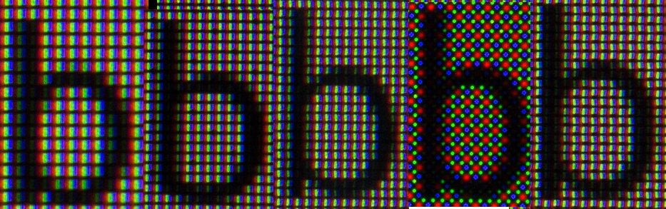 The letter B rendered on several screens, intensly magnified.