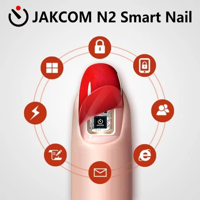 A red painted nail with a circuit inside it.