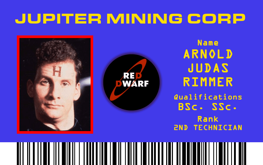 An ID card with Rimmer's face.