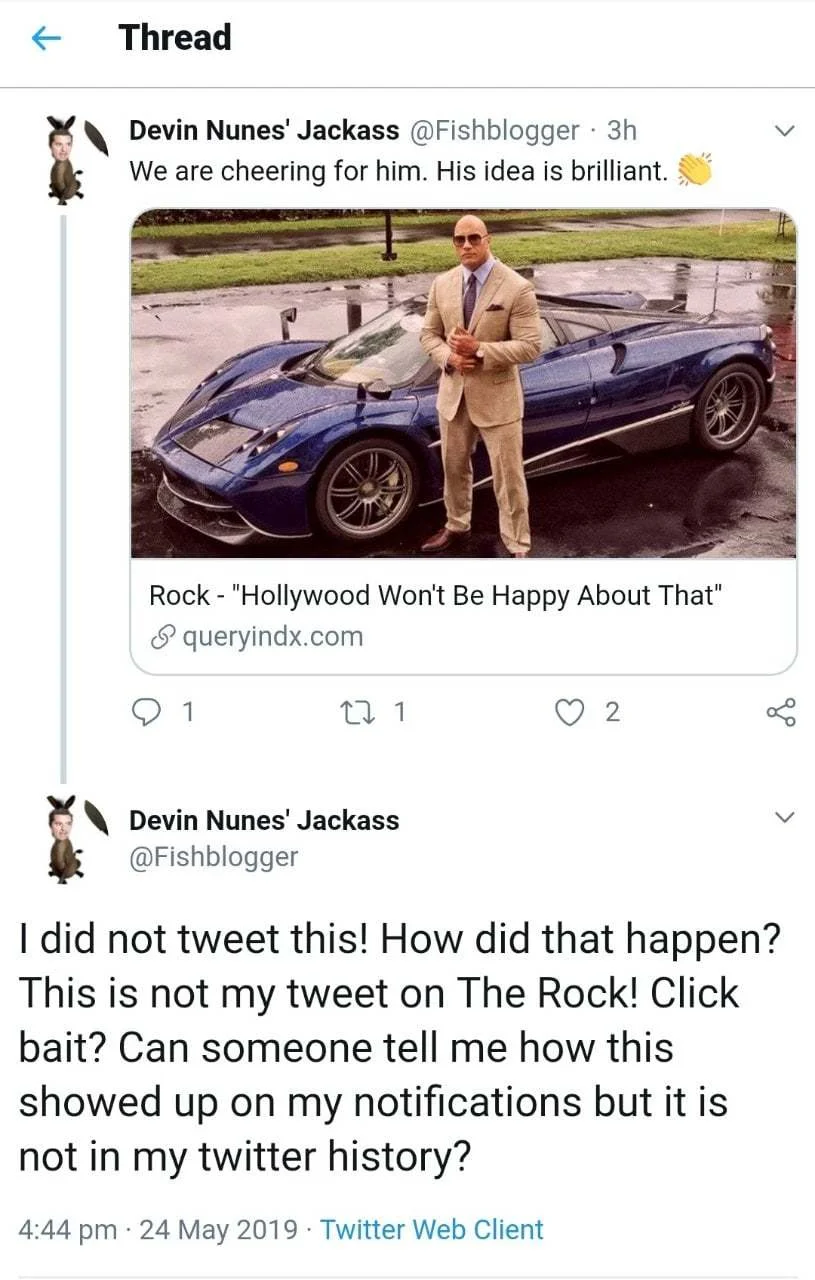 User replies to their own Tweet saying that they did not post the advert.