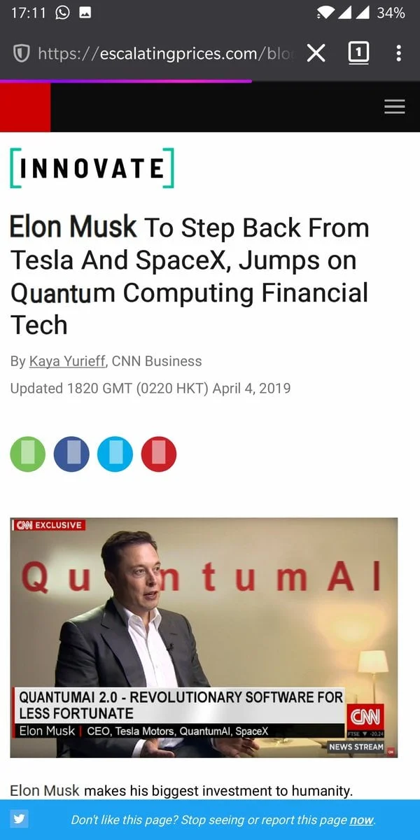 A fake interview with Elon Musk - talking about a Quantum AI stock market system.
