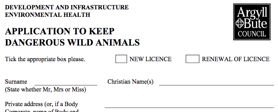 Application to keep dangerous wild animals.