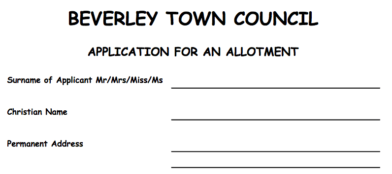 A form written in Comic Sans font.