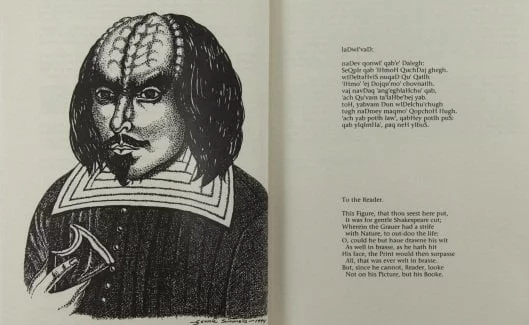 Pencil protrail of William Shakespeare - as though he were a Klingon from Star Trek.