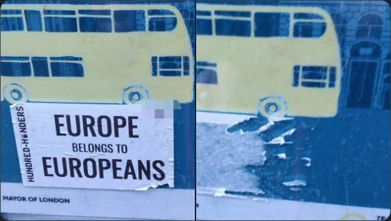 Horrible sticker saying "Europe belongs to the Europeans". Torn down and destroyed.