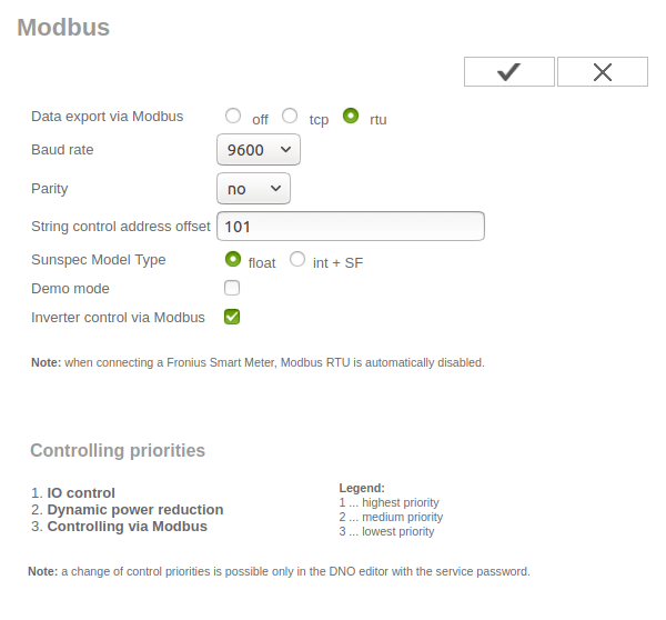 Fronius Modbus Settings. A pretty confusing screen.