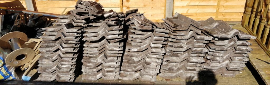 Huge piles of roofing tiles.