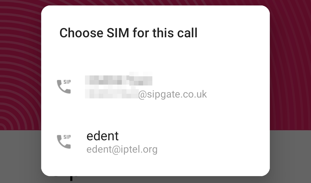 Choose a SIM for this call.
