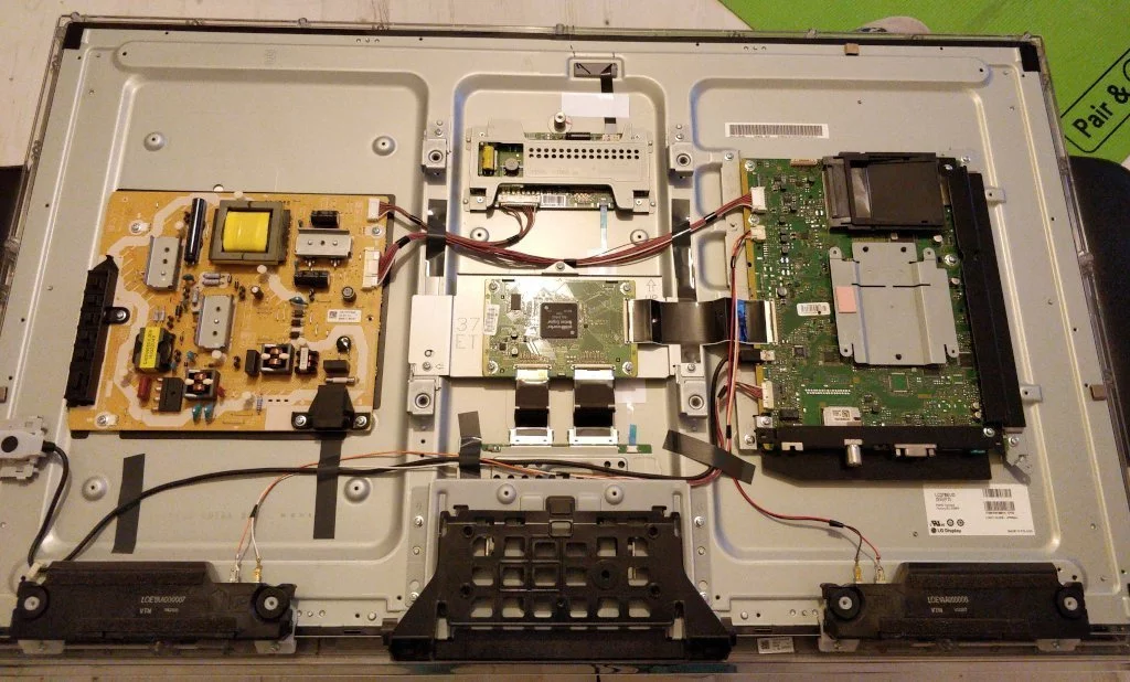 A mess of circuits and cables.