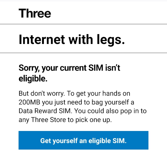 Your current SIM isn't eligible error message.