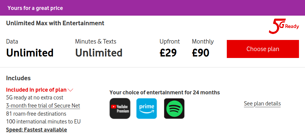 A vodafone deal for £90 per month.