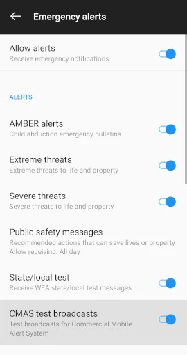 List of emergency alert options.