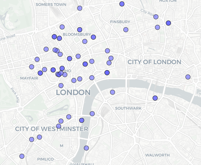 Points dotted all over Central London.