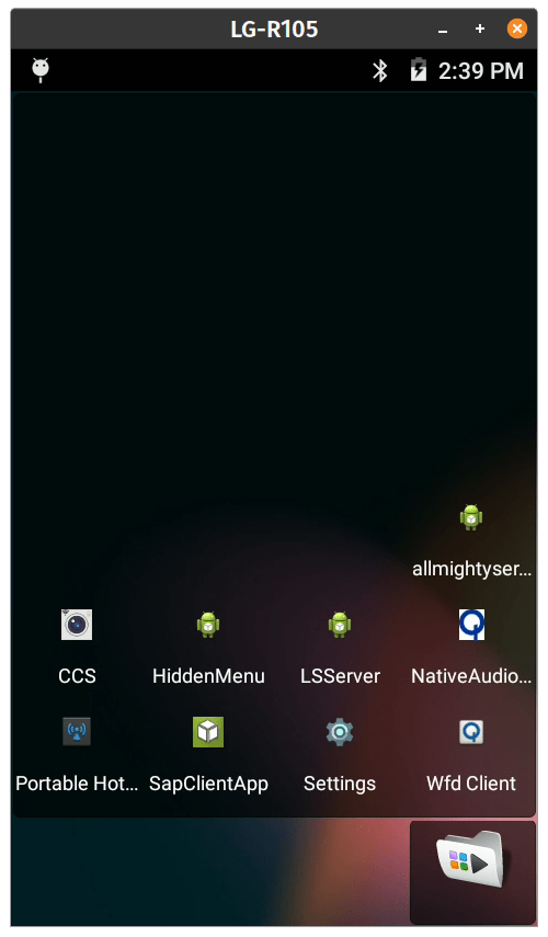 Screenshot of an Android device with lots of debug options.