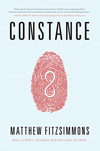 Book cover for Constance. A fingerprint with an infinity symbol embedded.