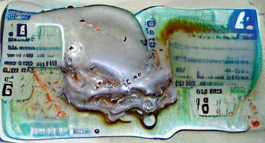 An AI generated image of a melted driver's licence.