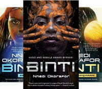 Three book covers featuring a young African woman painting her face with clay.