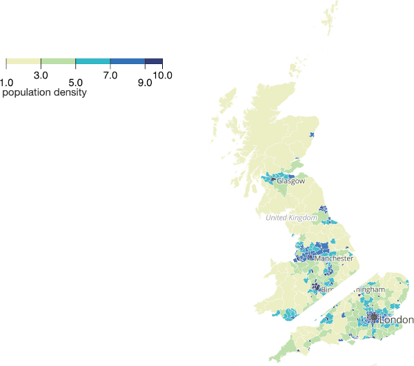 Map split in two just north of London.